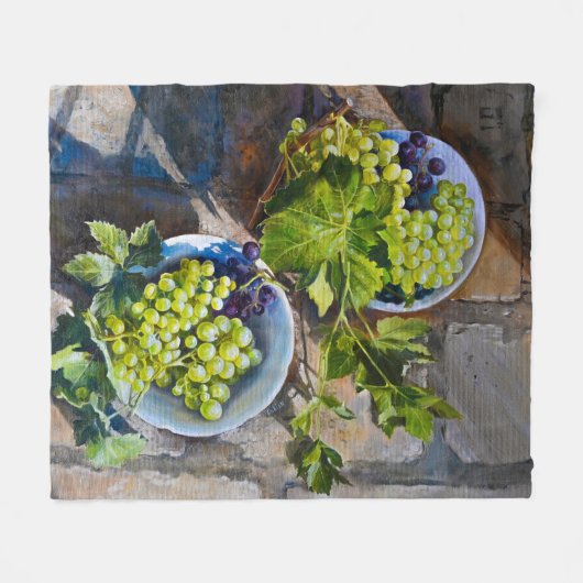 Couverture Polaire Peinture de nature morte de raisin vert (Devant (Horizontal))