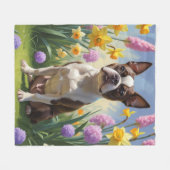 Couverture Polaire Peinture de printemps de chien de Boston Terrier (Devant (Horizontal))