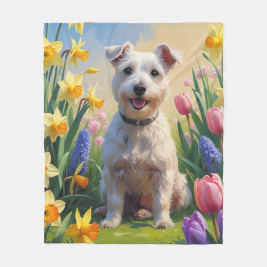 Couverture Polaire Peinture de printemps de chien de Terrier Wirefox (Devant)