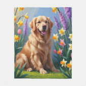 Couverture Polaire Peinture de printemps de chien d'or retriever (Devant)