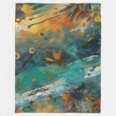Couverture Polaire Peinture de récolte d'automne Turquoise Rouille Or (Devant)