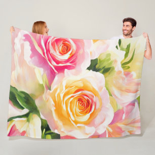 Couverture Polaire Peinture de roses jaunes et roses