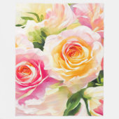 Couverture Polaire Peinture de roses jaunes et roses (Devant)