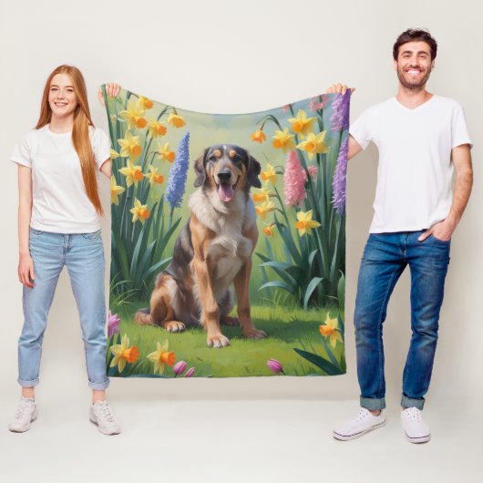 Couverture Polaire Peinture des fleurs de printemps de chien de Wolfh (En situation)
