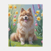 Couverture Polaire Peinture des fleurs de printemps de chien Keeshond (Devant)