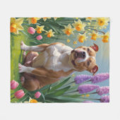 Couverture Polaire Peinture des fleurs de printemps de chien Pitbull (Devant (Horizontal))