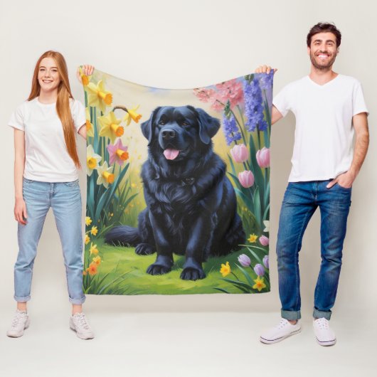 Couverture Polaire Peinture des fleurs de printemps des chiens de Ter (En situation)