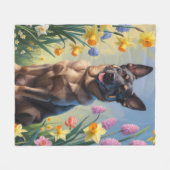 Couverture Polaire Peinture des fleurs de printemps du Malinois (Devant (Horizontal))