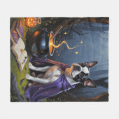 Couverture Polaire Peinture d'Halloween de Boston Terrier Chien blanc (Devant (Horizontal))