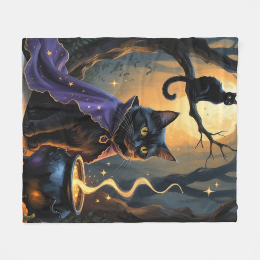 Couverture Polaire Peinture d'Halloween en chats noirs (Devant (Horizontal))