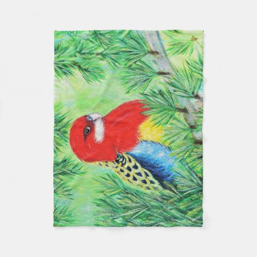 Couverture Polaire Peinture d'oiseaux Red Rosella (Devant)