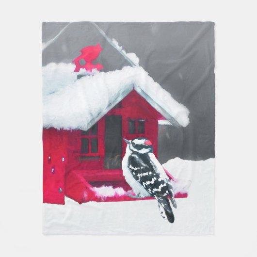 Couverture Polaire Peinture Downy Woodpecker - Art original pour oise (Devant)