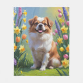 Couverture Polaire Peinture japonaise Chin Chien Fleurs de printemps (Devant)