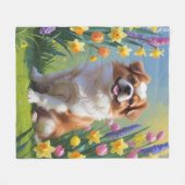 Couverture Polaire Peinture japonaise Chin Chien Fleurs de printemps (Devant (Horizontal))