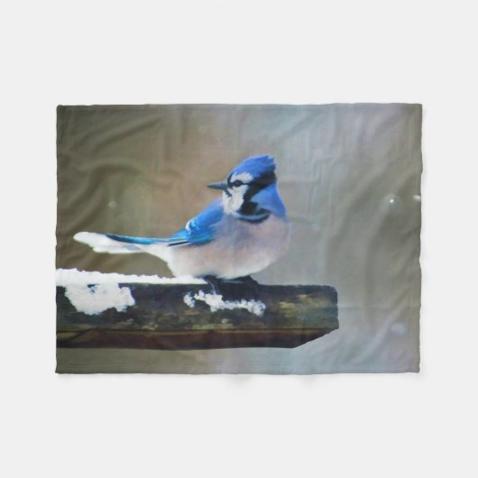 Couverture Polaire Peinture Jay Bleu - Art Oiseau Original (Devant (Horizontal))
