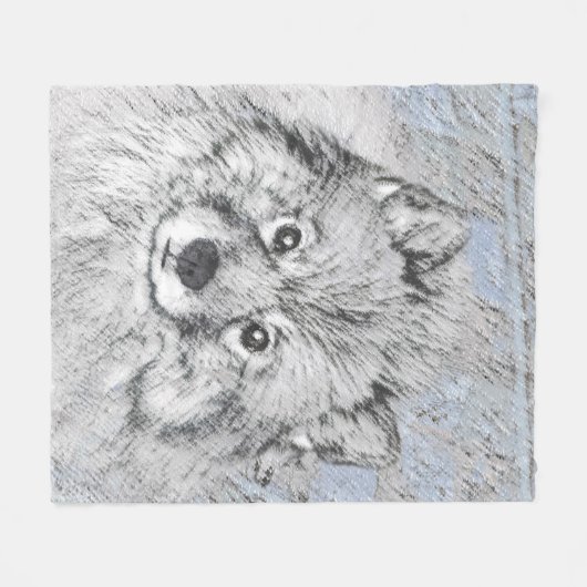 Couverture Polaire Peinture Keeshond Beth - Joli art original chien (Devant (Horizontal))