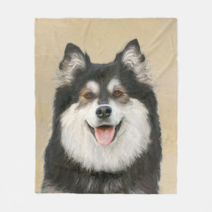 Couverture Polaire Peinture Lapphund Finlandaise - Joli art original 
