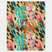 Couverture Polaire Peinture léopard rose turquoise (Devant)
