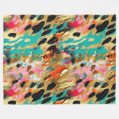 Couverture Polaire Peinture léopard rose turquoise (Devant (Horizontal))
