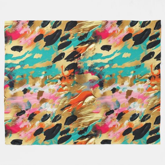 Couverture Polaire Peinture léopard rose turquoise (Devant (Horizontal))