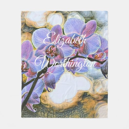 Couverture Polaire Peinture Moderne Fleurs d'Orchidées Violettes Bleu (Devant)