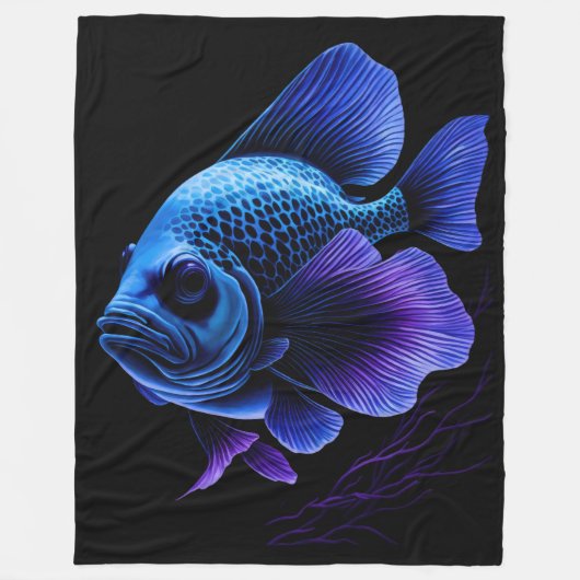 Couverture Polaire Peinture Poisson bleu violet (Devant)