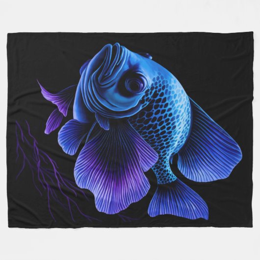Couverture Polaire Peinture Poisson bleu violet (Devant (Horizontal))