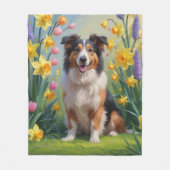 Couverture Polaire Peinture Rough Collie Fleurs de printemps de chien (Devant)