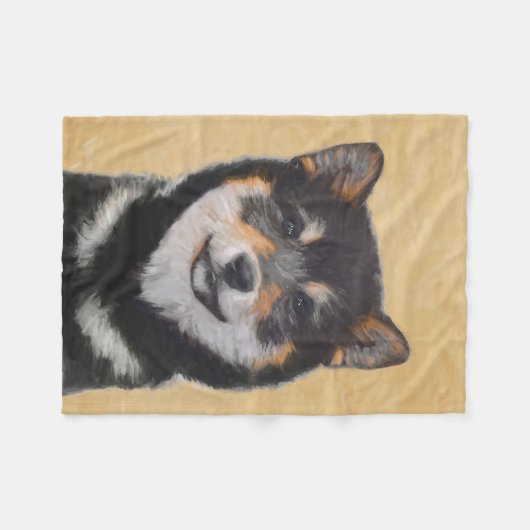 Couverture Polaire Peinture Shiba Inu (Noir et Tan) - Art Chien (Devant (Horizontal))