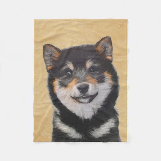 Couverture Polaire Peinture Shiba Inu (Noir et Tan) - Art Chien (Devant)