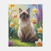 Couverture Polaire Peinture Siamese Chat Fleurs de Printemps (Devant)