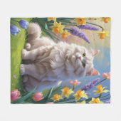 Couverture Polaire Peinture Sibérienne Fleurs de Printemps de Chat (Devant (Horizontal))