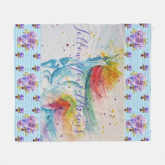 Couverture Polaire Peinture Unicorn Suivez Vos Rêves Blanche Toison (Devant (Horizontal))