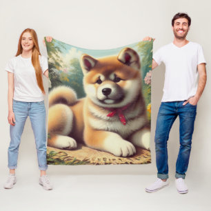 Couverture Polaire Peinture vintage à l'huile Akita