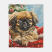 Couverture Polaire Pékinois Noël Festif (Devant)