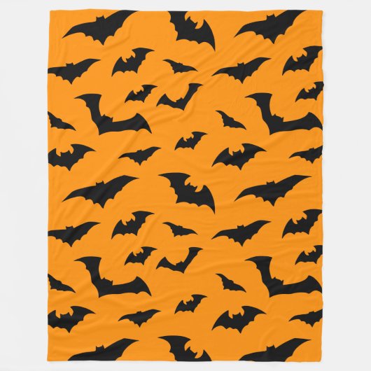 Couverture Polaire Peluche Halloween Orange Chauves-Souris Partout (Devant)