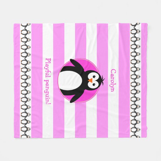 Couverture Polaire Penguin ajouter nom rose blanc rayures (Devant (Horizontal))