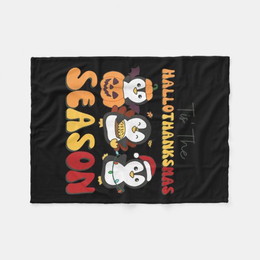 Couverture Polaire Penguin Christmas Halloween Tis' The Hallothanksma (Devant (Horizontal))