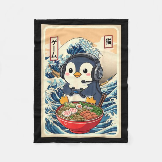 Couverture Polaire Penguin Kawaii Japanese Ramen Noodle Retro Gaming  (Devant)