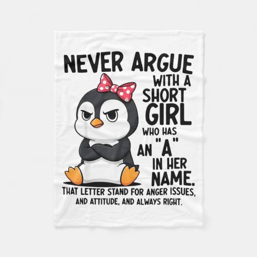 Couverture Polaire Penguin Never Argue With A Short Girl Named A (Devant)