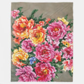 Couverture Polaire Peonées d'aquarelle fleurie sur Tan (Devant)