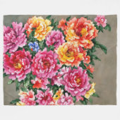 Couverture Polaire Peonées d'aquarelle fleurie sur Tan (Devant (Horizontal))