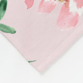 Couverture Polaire Peonies d'aquarelle rose Vert Script Nom personnal (Coin)