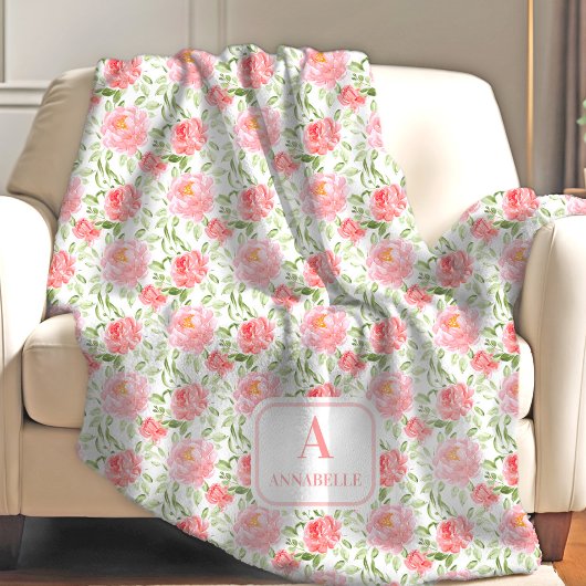 Couverture Polaire Peony motif Nom personnalisé Floral