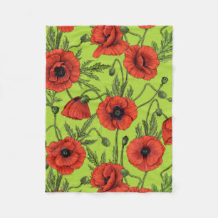 Couverture Polaire Pépites, rouge et vert sur le vert citron