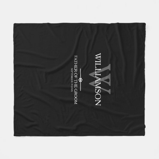Couverture Polaire Père De Groom Mariage Cadeau Monogramme Chic Black (Devant (Horizontal))