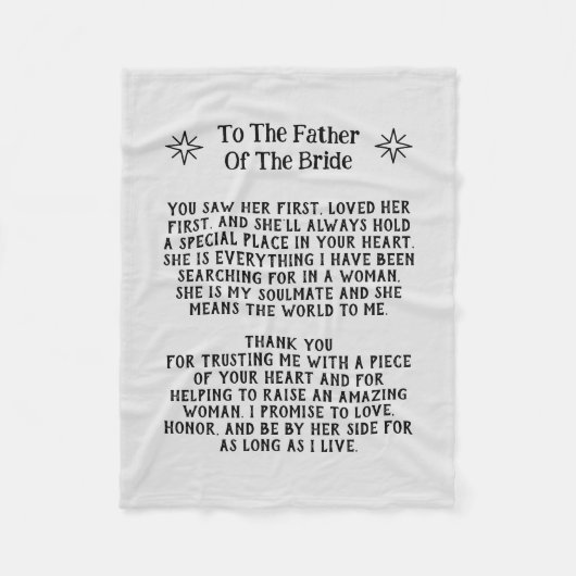 Couverture Polaire Père De La Femme Blanket Mariage Keepsaké Cadeau (Devant)