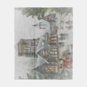 Couverture Polaire Père Noël ancienne avec enfants devant une église (Devant)