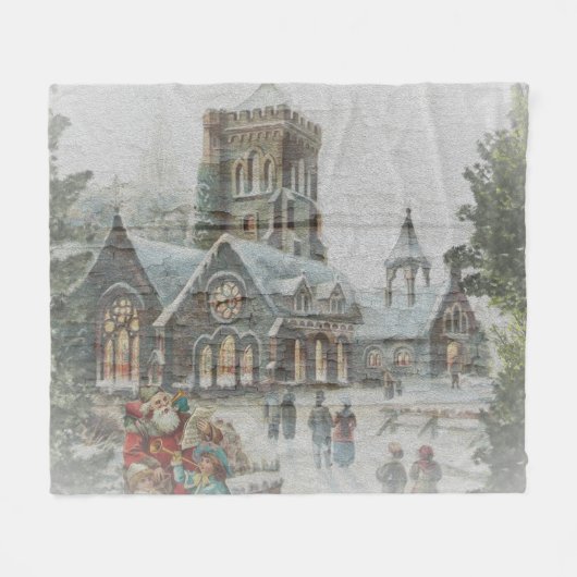 Couverture Polaire Père Noël ancienne avec enfants devant une église (Devant (Horizontal))