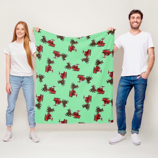 Couverture Polaire Père Noël avec sly sur vert (En situation)